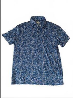 Tailorbyrd Blue Paisley Short-Sleeve Golf Polo-Size L